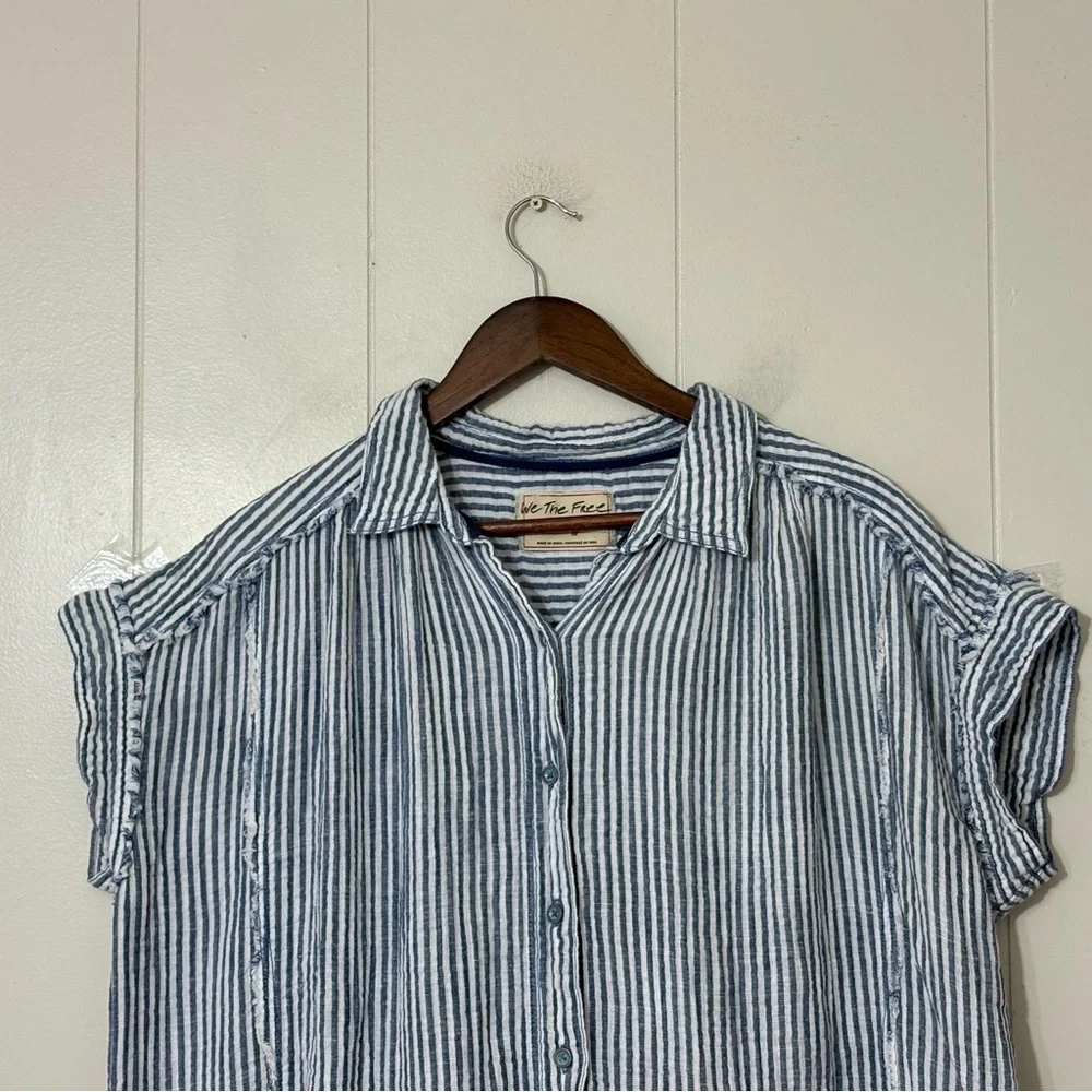 We The Free Sun Beams Indigo Stripe Shirt Size M |Free People Button Down Top - Picture 6 of 12